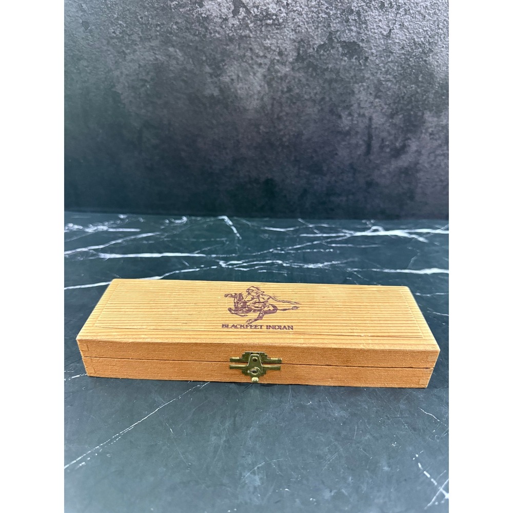 Vintage Blackfeet Indian Wooden Engraved Pencil Box with Latch 8.25in X 2.5in